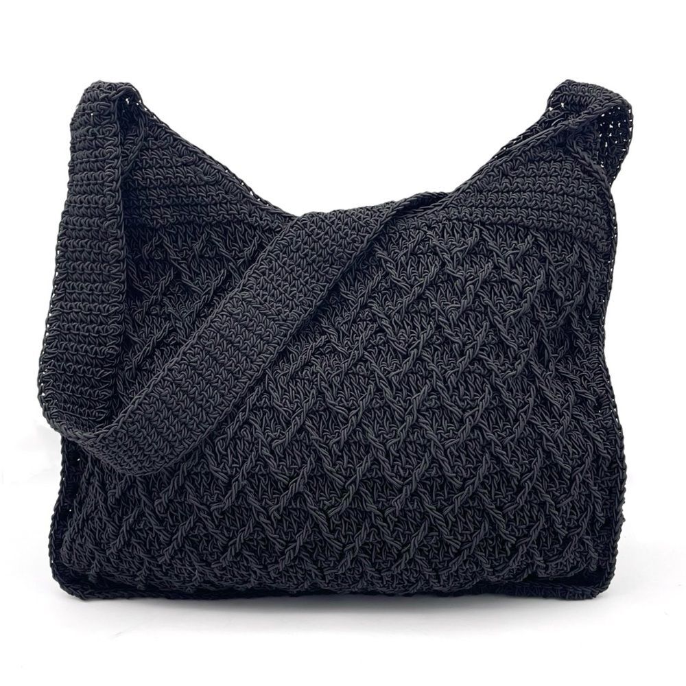 NWT Carlo D’Santi Black Woven Shoulder Bag w/ Coin Purse Crochet Look Tote NEW